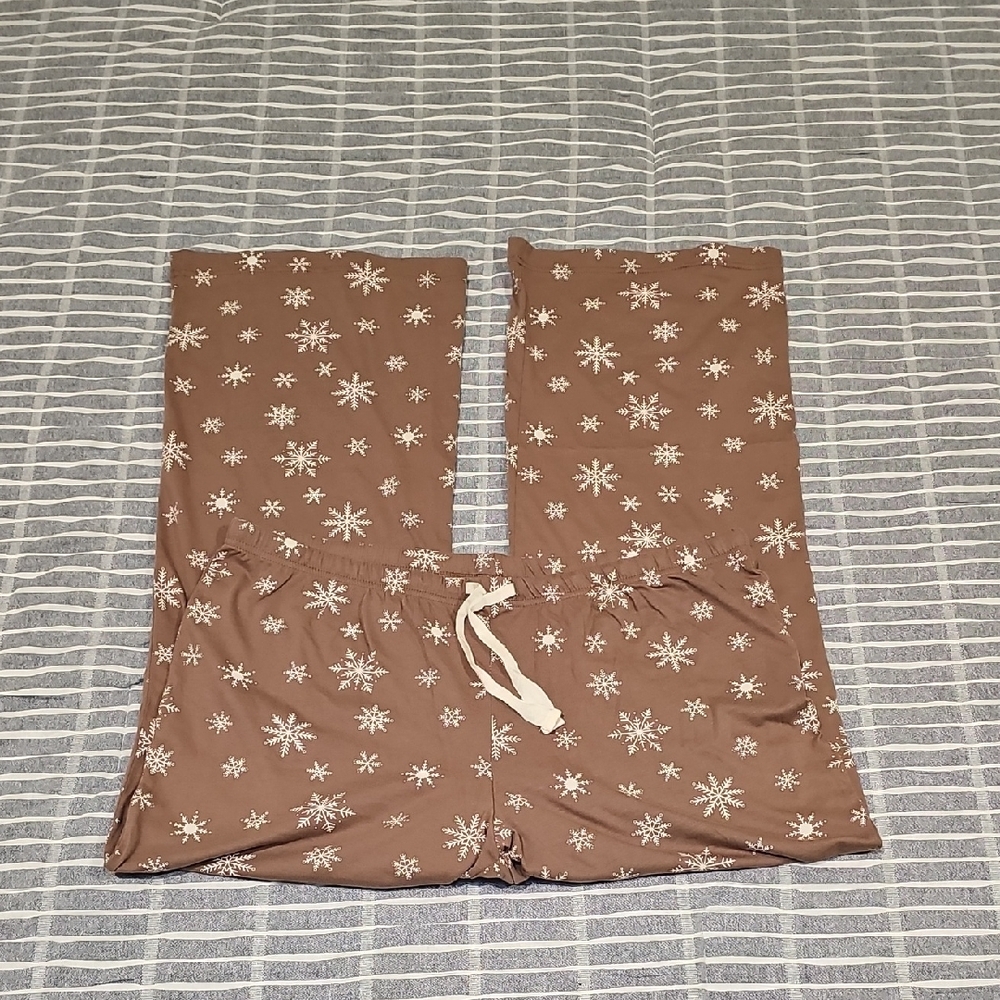 Gilligan O Malley Snowflake Knit Pajama Pants Sleepwear Brown White XL